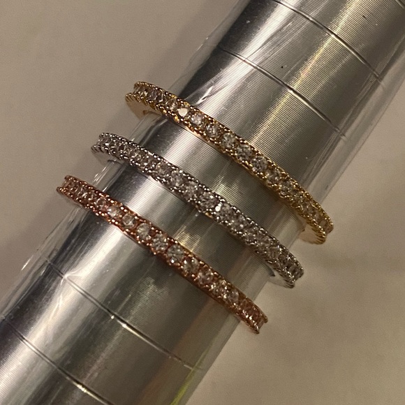 A8. Eternity Stackable Rings, 18k Multicolor Plated Cubic Zirconia 3 Pc Set - Picture 8 of 8